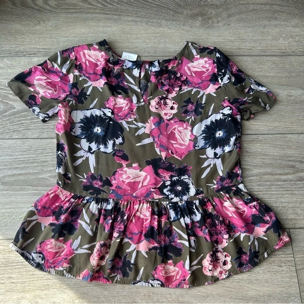 Vila  Floral Print Peplum Hem Babydoll Blouse - Picture 9 of 11